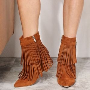Women's Tassel Wedge Heel Ankle Booties